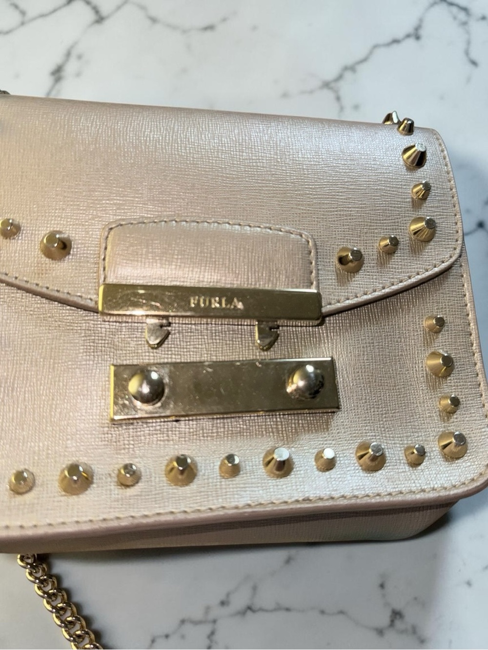 Furla EUC Julia Studded Metropolis Crossbody with Gold Studs & Chain - Picture 4 of 16